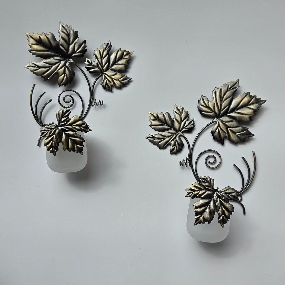 Vintage PartyLite Antique Grape Leaf Sconce Wall Candle Holders Set of 2